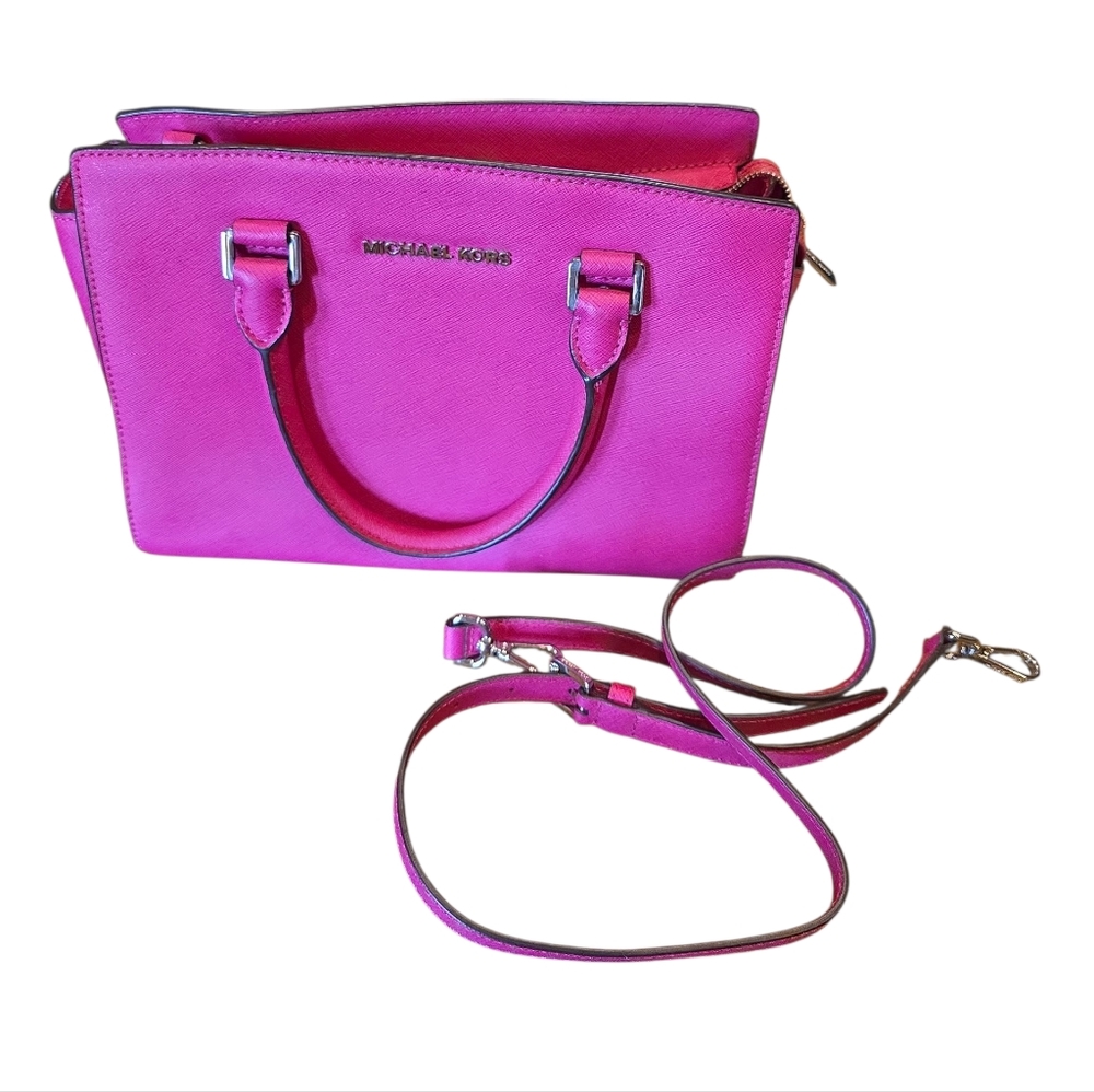 Michael Kors Fuscia Pebbled Leather Crossbody Bag